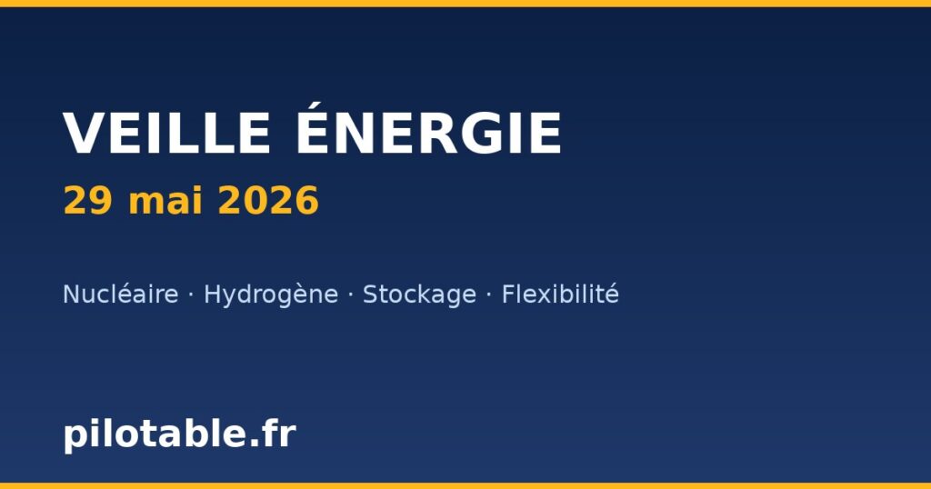 Veille énergie pilotable du 29 mai 2026 — actualités nucléaire, hydrogène, stockage