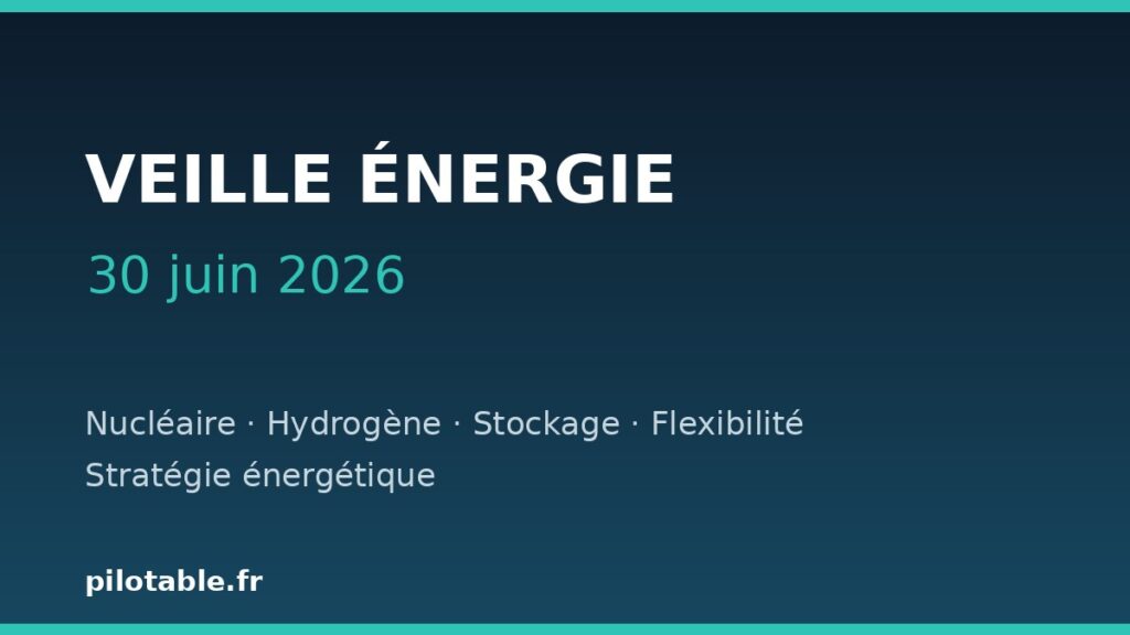 Veille énergie du 30 juin 2026 sur pilotable.fr : nucléaire, hydrogène, stockage et flexibilité